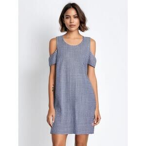 Espresso Women's Blue Gingham Cold Shoulder‎ Knee Length Dress Size Large
